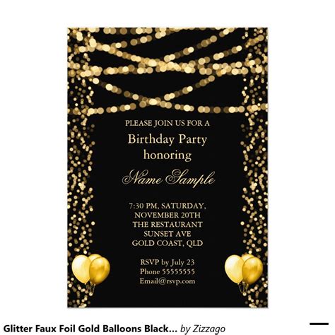 Black Gold Glitter Editable Birthday Party Invitation Unisex Printable