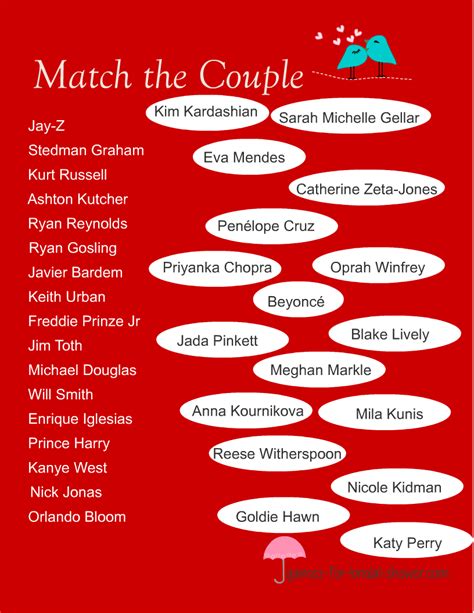 Free Printable Match The Famous Couples Game