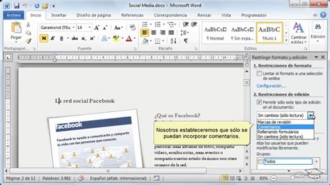 Curso De Word 2010 192 Restricciones De Formato Y Edición Youtube
