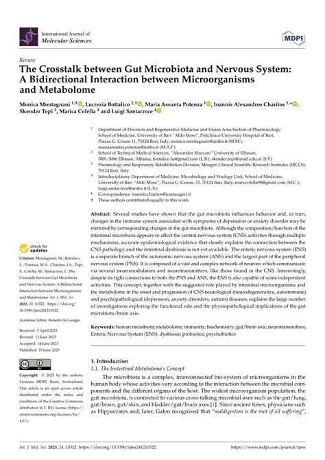 Pdf The Crosstalk Between Gut Microbiota And Nervous System A