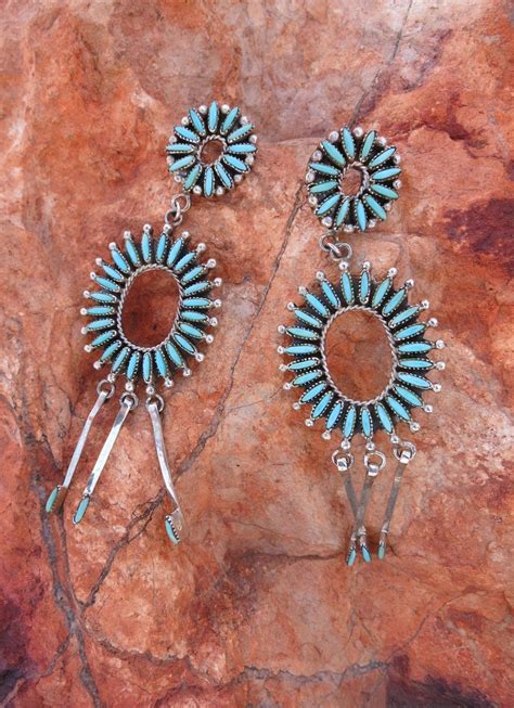 Zuni Chandelier Earrings Turquoise Petit Point Etsy