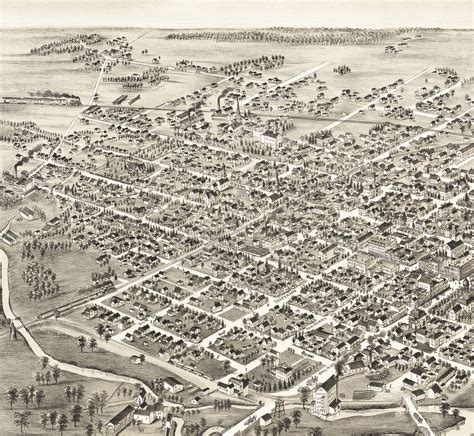Muncie Indiana In 1884 Birds Eye View Map Aerial Map Panorama