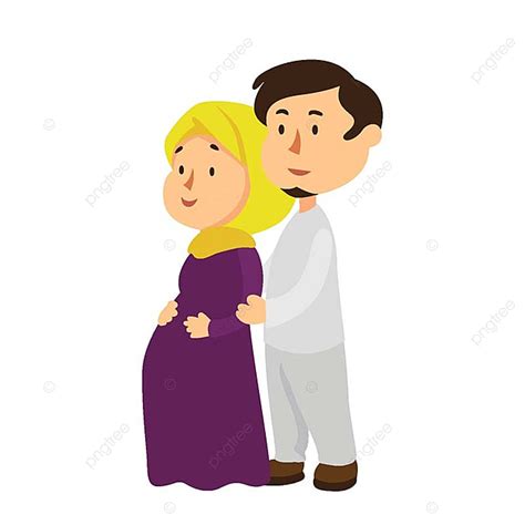 Ibu Hamil Muda Muslim Pasangan Karakter Clipart Karakter Logo