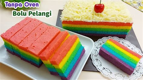 Resep Rainbow Cake Kukus Enak Super Lembut Anti Seret Youtube
