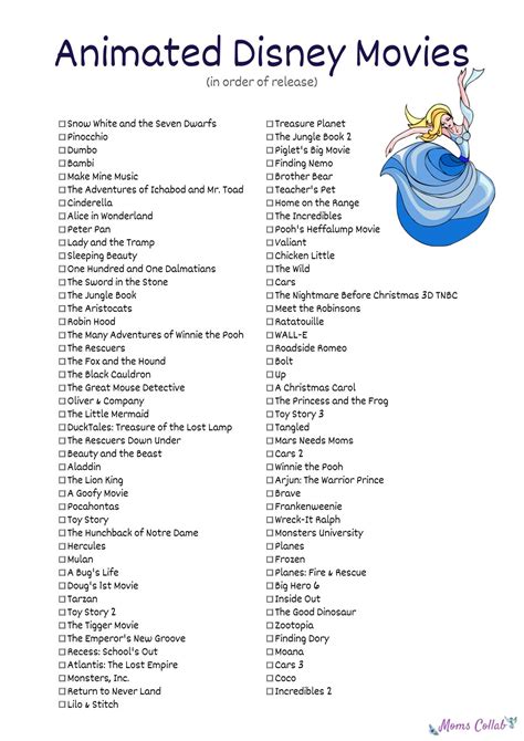 Free Disney Movies List Of Films On Printable Checklists