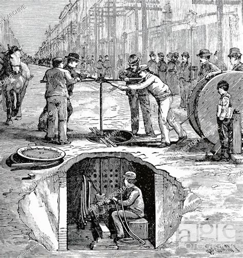 View Of New York Street And Manhole Beneath Showing A Telephone Cable