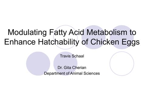 Modulating Fatty Acid Metabolism To Enhance Hatchability Of Chicken