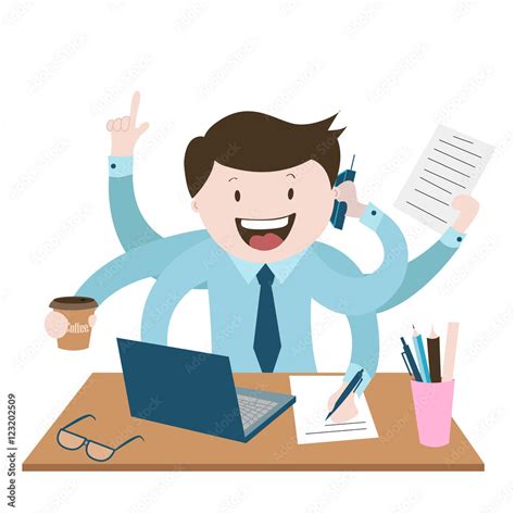 Office Worker Is Very Busy The Best Worker A Lot Of Work Vector