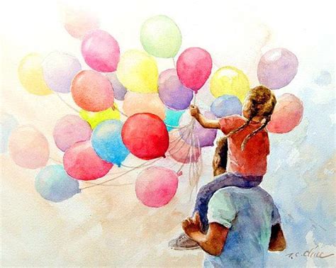 Art Print Of Watercolor Painting Father And Daughter Etsy Father