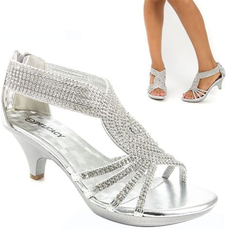 sexy silver bridal open toe rhinestone low heel party evening sandal shoe us8 5 walking sexy