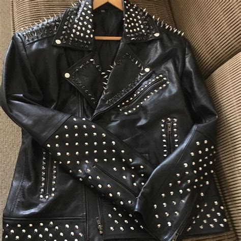 Women Silver Studded Leather Jacket Spiked Silver Color Studs Real