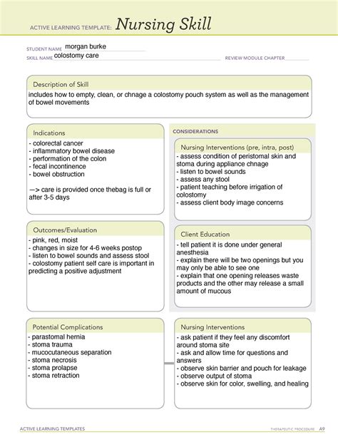 Colostomy Care Ati Active Learning Templates Therapeutic Procedure A