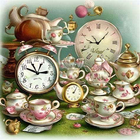Vintage Alice In Wonderland Tea Party Scene With Clo