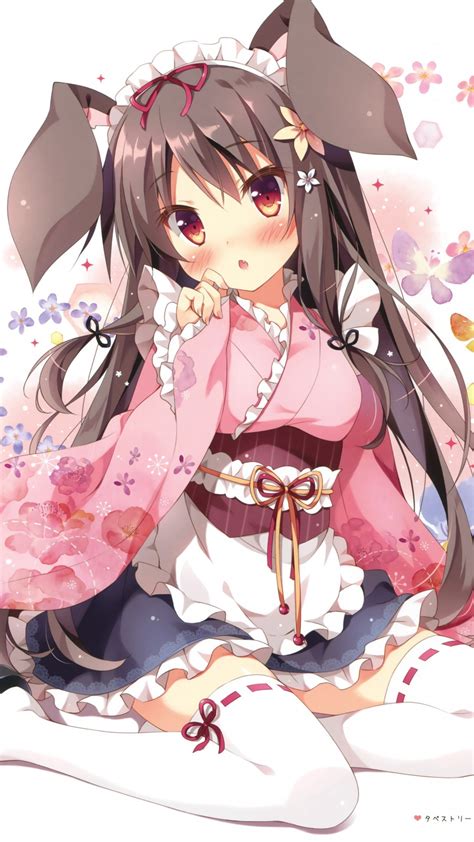 Download 1080x1920 Anime Girl Bunny Ears Brown Hair Japanese Clothes Loli Wallpapers For