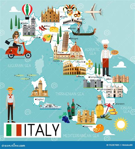 Italy Travel Map Cartoon Vector 95287955