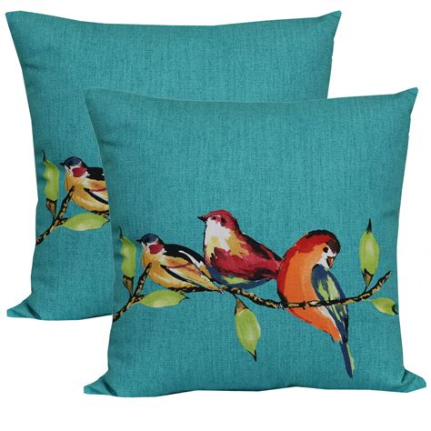 Mainstays Birdie Turquoise 16 Outdoor Throw Pillowset Of 2 Walmart