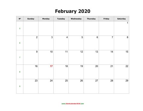 blank calendar  february