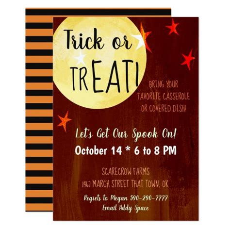 Trick Or Treat Halloween Potluck Party Invitation