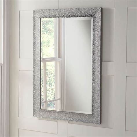Bumped Texture Silver Rectangular Wall Mirror Decor Homesdirect365
