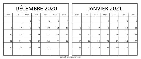 Modèle Calendrier Décembre 2020 Janvier 2021 Vacances À Imprimer Qualads