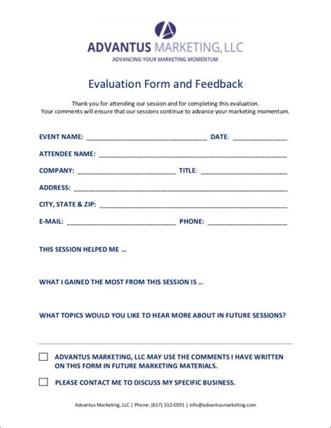 marketing evaluation form samples templates   ms word