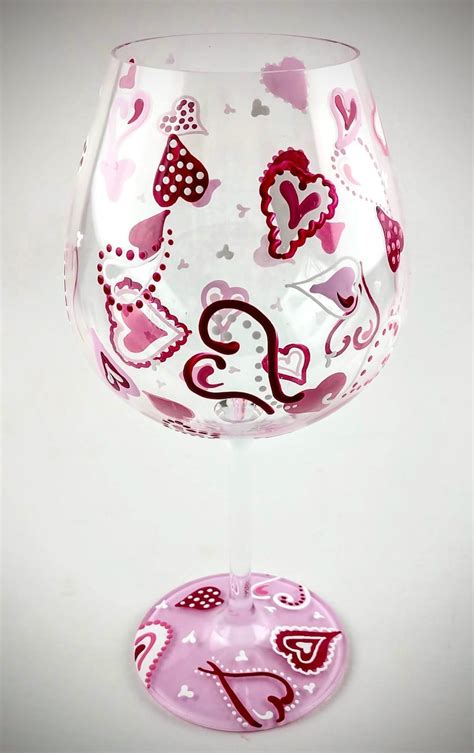 Valentine Heart Wine Glass Fancy Hearts Hand Painted Etsy