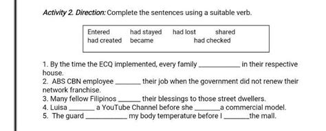 Complete The Sentence Using A Suitable Verb Brainlyph