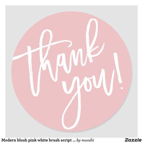 Modern Blush Pink White Brush Script Thank You Classic Round Sticker