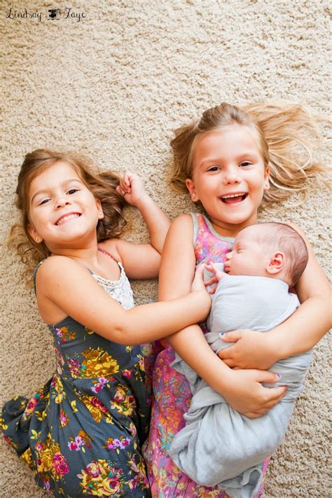 Newborn Baby Boy With Sisters Siblings With Newborn Pose Lindsay Faye