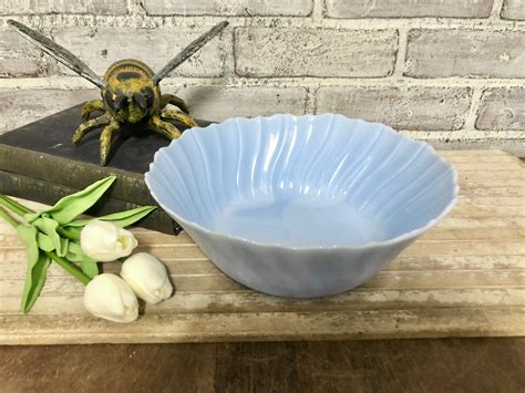 Blue Milk Glass Bowl 9 Inch Swirled Design Etsy