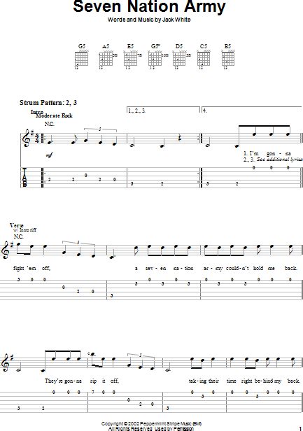 Seven Nation Army Easy Guitar With Tab Zzounds