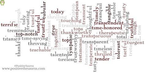 Sublime list of positive adjectives starting with s. Positive adjectives starting with t. Have a thrilling day! www.positivethesaurus.com # ...