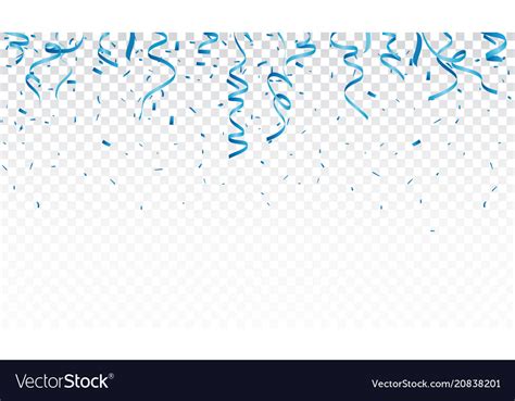 Blue Confetti And Ribbon Isolated On Transparent Vector Image