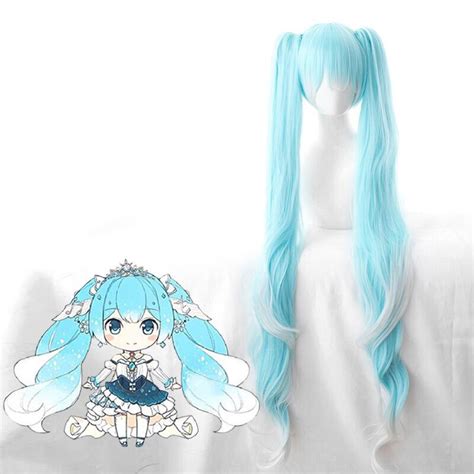 Vocaloid Hatsune Snow Miku Cosplay Wig Gradient Blue 120cm Long Wavy