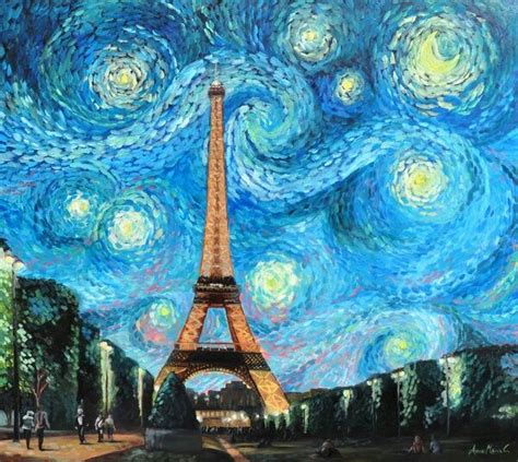 Eiffel Tower Painting Eiffel Tower Art Starry Night Painting Starry