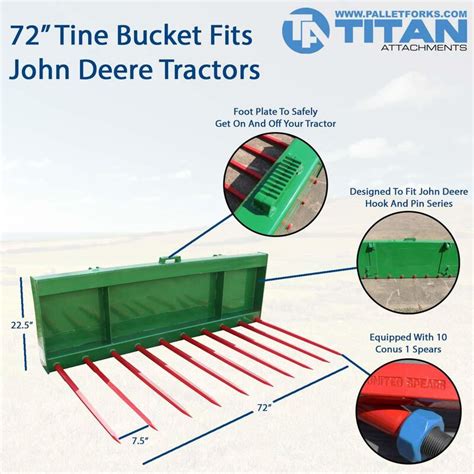 72 In Tine Bucket With Hay Spears Fits John Deere Titan Attachments