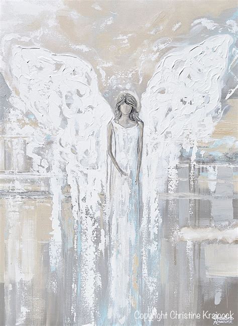 Giclee Print Abstract Angel Painting Modern Home Wall Art Grey Cream