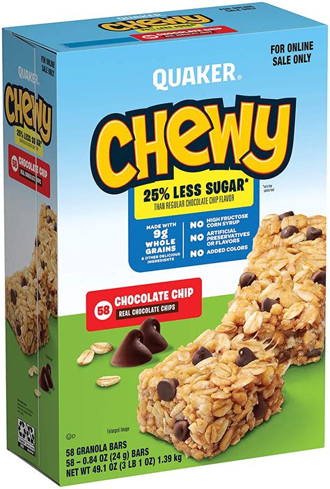 Quaker Chewy Granola Bars Chocolate Chip 58 Pack For Only 362