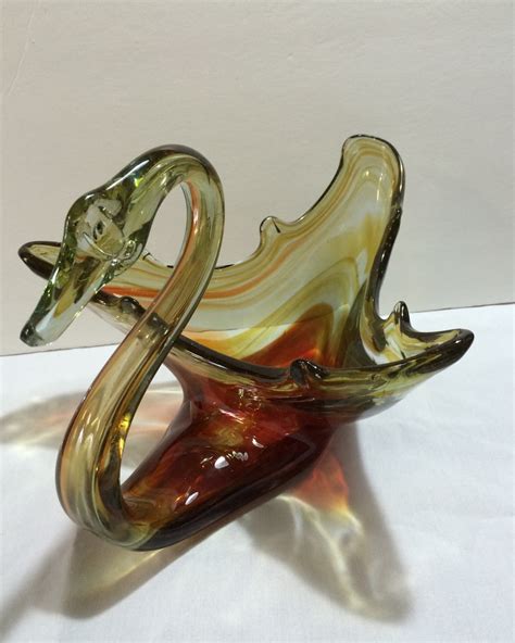 Murano Style Large Hand Blown Swan Glass Sculpture Mid Etsy
