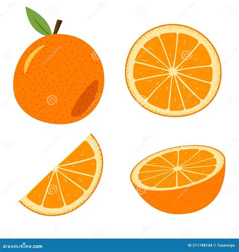 Un Conjunto De Naranja Entero Y Cortado Dibujos Animados De Color Naranja Objetos Aislados