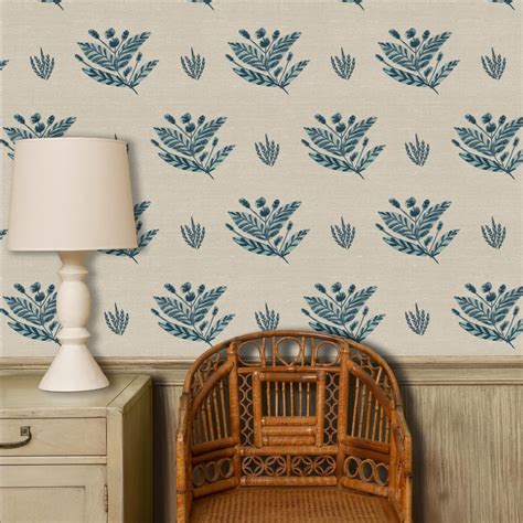 Emily Blue Grasscloth Wallpaper