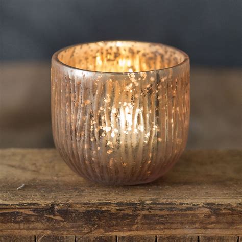 Rustic Farmhouse Rounded Textured Mercury Glass Votive Holder
