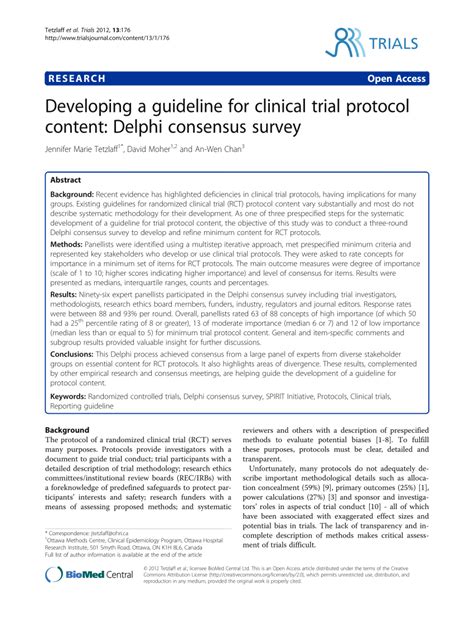 PDF Developing A Guideline For Clinical Trial Protocol Content Delphi Consensus Survey