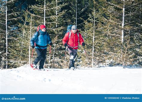 Two Climbers Are In The Mountains Stock Photo Image Of Backpacker