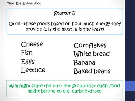 Energy From Food Teaching Resources