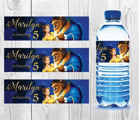Printed Beauty And The Beast Birthday Water Bottle Labels Etsy