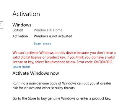 Windows 10 Wont Activate Error Code 0xc004f012 And 0xc0000022