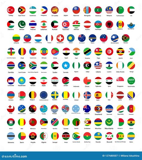 All Official National Flags Of The World Circular Design Stock Vector