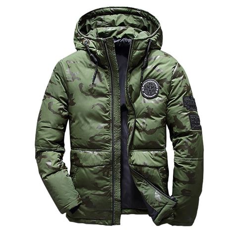 2018 Men Winter Warm Feather Jacket Mens Hooded Camouflage Parka