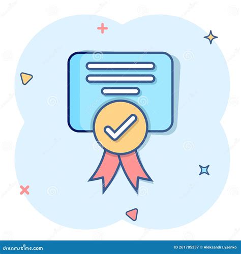 Approve Certificate Icon in Comic Style. Document Check Mark Cartoon